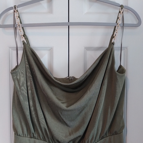Jason Wu Emmett Cowl Neck Jumpsuit with Jewel Straps Olive M - Picture 4 of 12